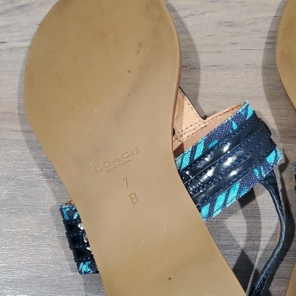 Coach Sammy Jacquard flip flop sandals ankle straps shoes sz 7B